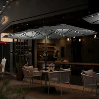 Garvee 270×450 cm Rechteck-Sonnenschirm mit Solar-LED-Beleuchtung & Standfuß, UV-beständiger Gartenschirm mit Kurbelgriff, für Terrasse, Pool & Garten, Grau