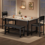 Garvee Esszimmer-Set Für 4 Mit Tisch, Gepolsterten Stühlen & Bank, MDF-Holz, Robust, Platzsparend, Leicht Zu Reinigen, Kleine Wohnungen - Grau