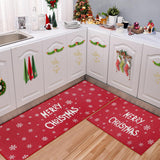 Garvee Kerst Küchen-Teppichset 2 Stück Antirutsch Waschbar Weiß Bedruckt Für Türmatte Flur Weihnachtsdeko 40x60+40x120 cm