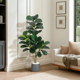 Garvee Künstlicher 4 ft Ficus Lyrata Baum Mit 48 Blättern, Flexibler Stahlzweig, Grauer Zementtopf Für Büro & Wohnzimmer