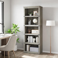 Garvee 5-stöckiges Bücherregal 62 x 32 x 171 cm, stabiles Standregal aus MDF im Kolonialstil, graues Holzregal mit Stauraum für Wohnzimmer, Büro & Arbeitszimmer, Grau