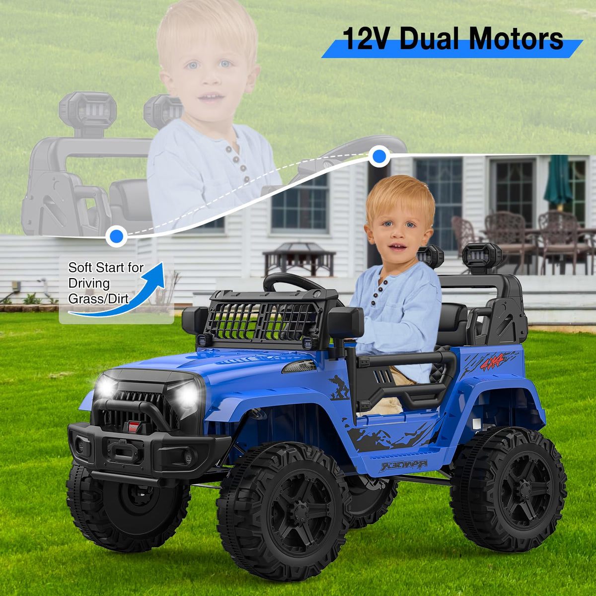 Garvee Kinder Elektroauto 12 V Blau mit LED und Musik