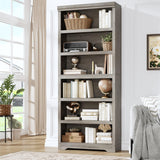 GARVEE Bücherregal, 6 Ebenen, 80 cm breit, MDF, verstellbare Ablagen, Grau – für Wohnzimmer & Büro - Grau