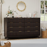 Garvee Sideboard mit 8 Schubladen, modernes Rillendesign, Kippschutz, 137 cm, für Wohnzimmer und Esszimmer, Schwarznussbaum - Schwarznussbaum