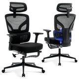 Garvee Ergonomischer Bürostuhl Mesh Mit Verstellbarer Fußstütze & Lendenstütze Für Büro & Home Office, Hoher Rücken, Metallrahmen, Schwarz - Schwarz-Pf