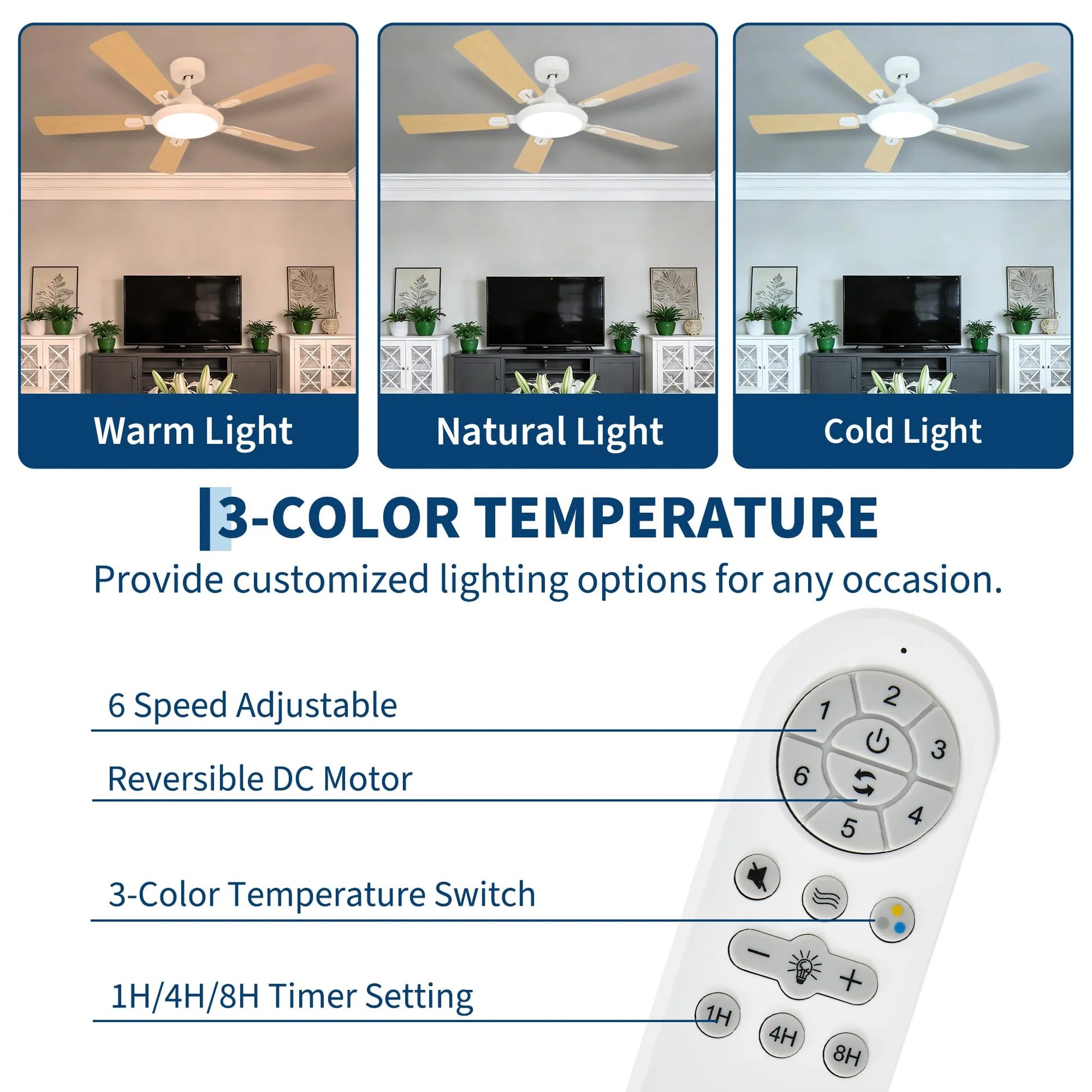 Garvee Deckenventilator 132 cm Mit LED, 6 Stufen, DC Motor, Fernbedienung, Leise