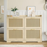 Garvee Schuhschrank, Rattanfronten, Kippschutz, für Flur und Diele, Naturholz
