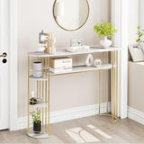 Garvee 43,5" Konsolentisch Gold Metall mit Marmorplatte Für Wohnzimmer, Flur, Schlafzimmer, Schmaler Eingangsbereich