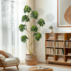 Garvee 180cm Künstlicher Schefflera Baum mit Echtem Holzstamm – Realistische Zimmerpflanze für Wohnzimmer, Schlafzimmer & Büro