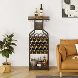Garvee Weinregal Stehend Boden Flaschenhalter 16 Flaschen Kapazität Robust Metall & Holz Braun für Wohnzimmer & Esszimmer, mit LED - Braun