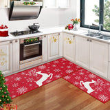 Garvee Sneeuwvlok Eland Kerst Keukentapijt Set 2 Antislip Waschbar Winterrot 40x60+40x120 cm Weihnachtsdeko Zuhause