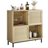 Garvee Kaffee Bar Schrank Rattan Sideboard Buffet Mit Schiebetür Holz Wein & Spirituosen Schrank Für Wohnzimmer & Esszimmer 4 Stauraumfächer
