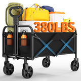 Garvee Faltbarer Utility-Wagen Mit All-Terrain-Rädern, Verstellbarem Griff, 600D Oxford-Stoff, 380 lbs Tragkraft, Camping & Garten, 220L, Schwarz - schwarz