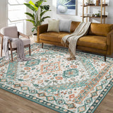 Garvee Maschinenwaschbarer Kurzflor Teppich 120 x 170 cm Orange-Grün Orientalisch Rutschfest & Pflegeleicht für Wohnzimmer - Orange-Grün
