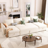 Garvee Modulares Ecksofa aus Chenille in Beige, 6-Sitzer mit Schlaffunktion, mit Stauraum, für Wohnzimmer