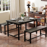 Garvee Esszimmer-Set Für 4 Mit Rechteckigem Tisch & 2 Holz-Bänken, Robust, Rustikal, Platzsparend, Ideal Für Kleine Räume, MDF & Stahl, Braun - braun