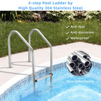 Garvee 4-Stufen-Poolleiter aus 304-Edelstahl, Schwimmbadleiter für eingelassene Pools, rutschfeste Stufen, stabiler Handlauf, robuste Edelstahlleiter für Schwimmbecken