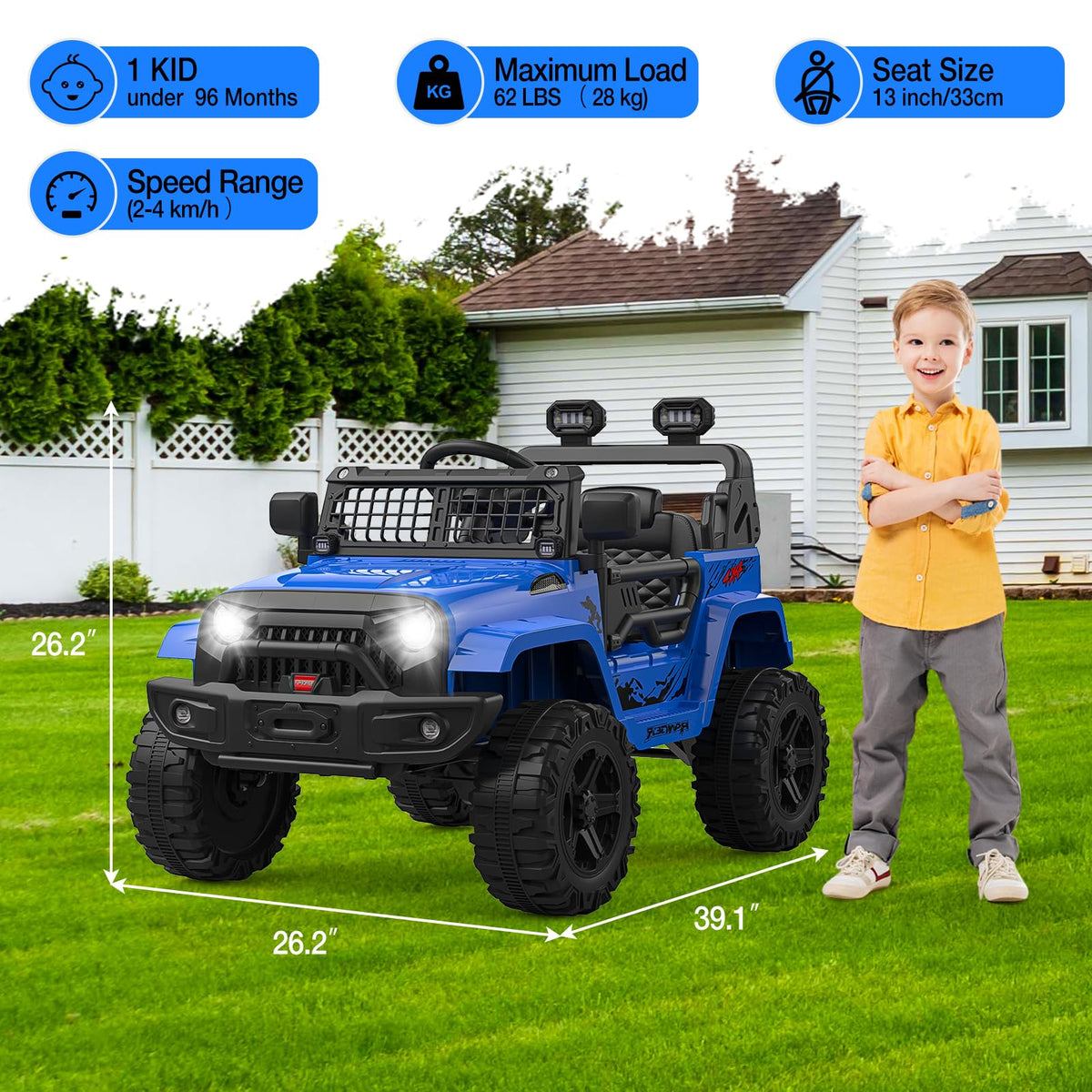 Garvee Kinder Elektroauto Maße 99,21 × 66,62 × 66,62 cm