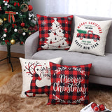 GARVEE Kissenbezug Rot Weihnachten Hirsch Weihnachtskissenbezug 4 Stück Für Sofa Deko 45 x 45 cm Schottenmuster - 