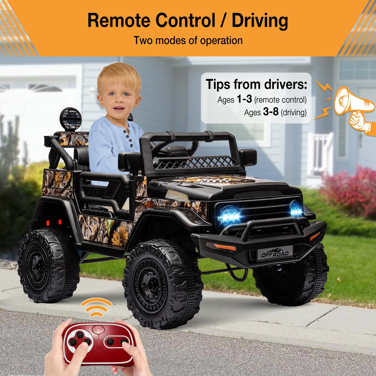 Garvee Elektroauto für Kinder 12 V Camouflage mit Fernbedienung
