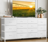 Garvee 63" Weißer TV-Schrank Mit 14 Schubladen, Stromanschlüssen Für Schlafzimmer & Wohnzimmer, Stoff & Holz, Langlebig, Anti-Kipp - weiß