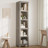 Garvee 5-Stöckiges Schmales Bücherregal Mit Verstellbaren Regalen Für Wohnzimmer Und Büro, 71" Hoch, Grau, Holzbeine, Stabiles MDF