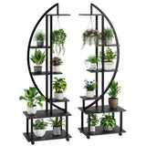 Garvee 2er Set 6-Stufiger Hoher Pflanzenständer Metall Mit Abnehmbaren Rollen Halbmondform Holzregale Für Innenräume Und Garten 69 Zoll Schwarz