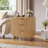 GARVEE 3-Schubladen-Kommode im Modernen Design, Geriffelte Fronten aus MDF-Holz, Viel Stauraum für Schlafzimmer, Wohnzimmer, Flur und Büro, Naturholz - Naturholz
