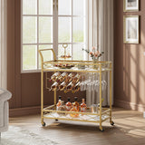 Garvee Gold Barwagen Mit 2 Ebenen, Weinregal & Glashalter, Eisenrahmen, Weißer Marmor-Holzregal, 4 Rollen, Für Küche & Wohnzimmer