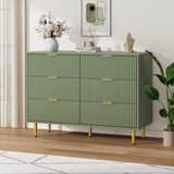 GARVEE Kommode mit 6 Schubladen, Geriffelte Fronten, Sideboard mit Goldfarbenen Metallbeinen, Großer Stauraum für Schlafzimmer, Wohnzimmer & Flur, Avocadogrün - Avocadogrün