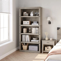 Garvee Bücherregal 171 cm, 5-stöckiges Standregal im Landhausstil, offenes Holzregal mit 5 Ablagen und Stauraum, für Homeoffice, Wohnzimmer & Schlafzimmer, Grau