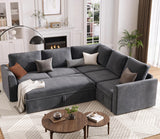 Garvee Modulares Ecksofa 5-Sitzer aus Chenille, ausziehbares Schlafsofa mit Stauraum, für Wohnzimmer, Grau