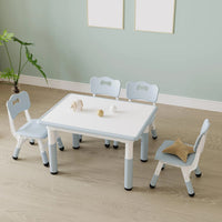 GARVEE Kinder Tisch- und Stuhlset, 80 x 60 cm, Höhenverstellbarer Aktivitätstisch mit 4 Stühlen, Graffiti-Tischplatte, Rutschfeste Beine, Für Spielen, Malen, Lernen & Basteln, Hellgrau