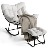 Garvee Relax-Schaukelstuhl für Terrasse mit Fußhocker, stabiler Metallrahmen, gepolsterter Lounge-Sessel für Garten, Balkon & Veranda, Weiß - Weiß