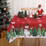 Garvee Weihnachtstischdecke Mit Schneemannmotiv Wasserdicht Knitterfrei Roter Polyester 54x108 Zoll Esszimmer-Dekoration - Rot