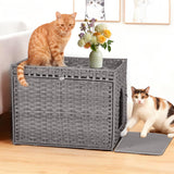 Garvee Katzentoilettenschrank 66 × 35 × 48 cm, Katzenklo Schrank aus Rattan und Metall, Katzenmöbel mit Tür, versteckte Katzentoilette für Wohnzimmer, Grau - Grau