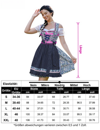Garvee Trachtenkleid Damen Dirndl Kurz Mit Stickerei, Drei Teilig, Oktoberfest, Dunkelblau-Blumen, Größe 36