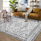 Garvee Großer Grauer Teppich 240 x 340 cm Waschbar Vintage Orientteppich Kurzflor Rutschfest Wohnzimmer Küche - Grau