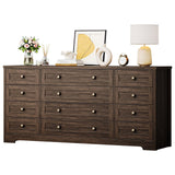 Garvee Holzkommode 12 Schubladen Stabiles Holz Anti-Kipp-Schutz Wohnzimmer Schlafzimmer 63 Zoll Braun