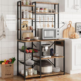 Garvee Bakers Rack Mit Steckdosen 7-Stufiger Mikrowellenständer Metallrahmen Holzregale 35.41"x15.71"x70.12" Vielseitig Stabil - rot