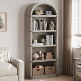 Garvee Bücherregal 5 Ablagen Arched Farmhouse Stil Holz mit Metall-Ecken Schutz für Wohnzimmer Büro 71.65"x29.92"x11.88" Naturholz - 