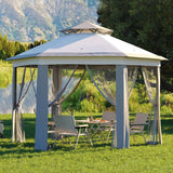 Garvee Hexagon Pavillon 4×4 m, Mit Moskitonetz, Wasserdicht, UV-Schutz, Höhenverstellbar, Grau - Grau