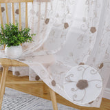 GARVEE Voile Gardinen Mit Blumenmuster Halbtransparent Leicht Polyester Braun 140x245cm Für Küche Und Badezimmer - Braun