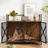 Garvee 31 Zoll Hundekäfig Möbelstück Mit Doppelt Verriegelbaren Türen, 360° Schwenkbare Räder, Eisen & Holz, Rustikal Braun, Für Kleine Bis Große Hunde, Wohnzimmer - 