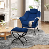 Garvee Komfortabler Relaxsessel Mit Hocker Ergonomischer Lesesessel Wohnzimmer Schlafzimmer Weicher Samt - Blau (Samt)