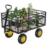Garvee 3-in-1 Schwerlast-Gartenwagen bis 635 kg, Q235-Stahlwagen mit abnehmbaren Seitenwänden, 33 cm Luftreifen und 180° Drehgriff für Garten und Hof, Schwarz - Schwarz+Gelb