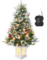 Garvee Weihnachtsbaum Künstlich 90 cm Mit 78 Beleuchtung, Snow Flocked, Batteriebetrieben, Pre-lit, Roten Beeren, Weiße Basis Für Zuhause Und Büro