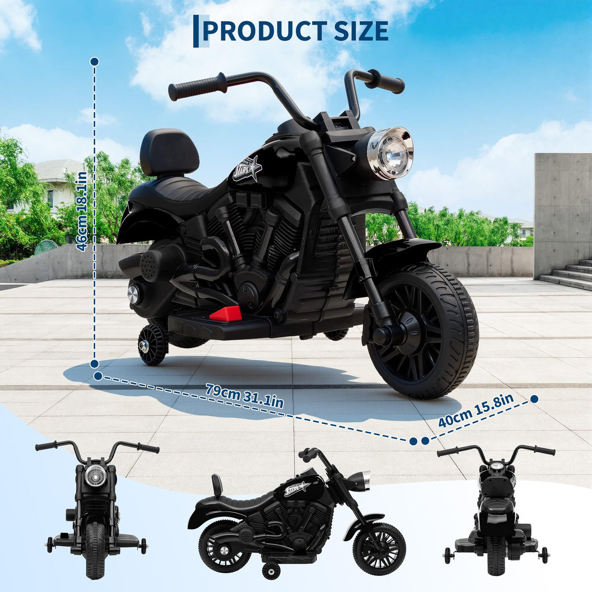 Garvee Elektro-Motorrad Maße 79 × 40 × 46 cm