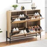 Garvee Schuhschrank Schmal Mit 4 Klappen Für Flur Und Eingang 100x24x88 cm Rattan Braun - Braun