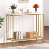 Garvee Konsolentisch Schmal 85 × 30 × 81 cm, Vintage Holzoptik, Metallrahmen, Für Wohnzimmer & Flur, Weiß-Gold - Weiß-Gold